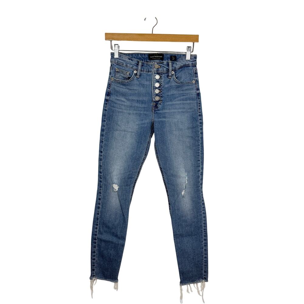Lucky Brand Bridgette Skinny Jeans Women's Size 0/25 Blue Button Fly Distressed